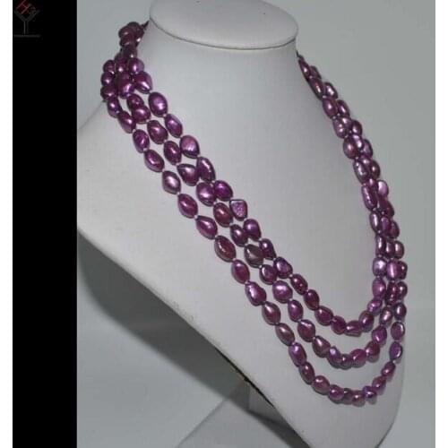 50'' 127cm Women Jewelry necklace 9x10mm deep purple barouque pearl handmade real natural freshwater pearl gift