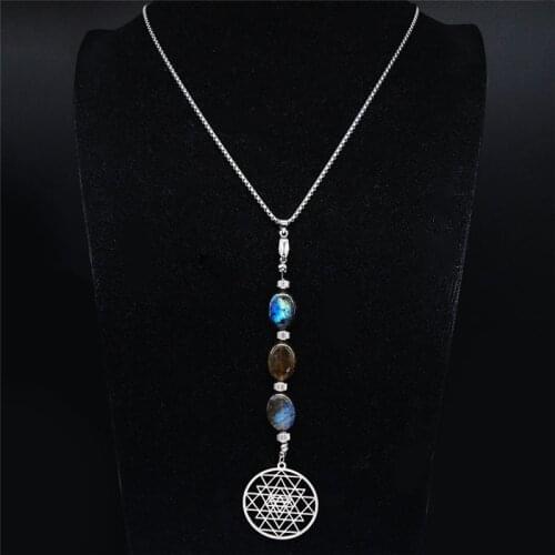 Yoga Flower of Spirit Flash Stone Stainless Steel Necklace Women Silver Color Long Chain Necklace Jewelry collares hombre NXS04