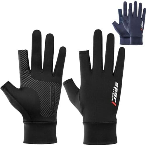 1pair Unisex Ice Silk Fingerless Gloves Breathable Summer Fishing Gloves Two Finger Exposed Outdoor Cycling Touch Screen Glove