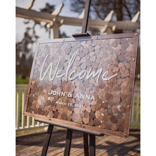 Personalized Wedding Welcome Sign Wood and Acrylic Welcome Sign With Hearts Rustic Wedding Decor Welcome to Our Wedding Board