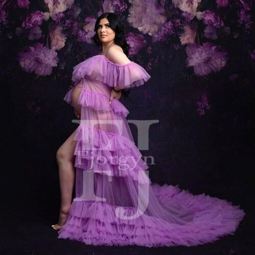 Open Front Off Shoulder Maternity Gown for Photoshoot or Babyshower Robe Maternite Grossesse 2021 New Design Prom Gowns