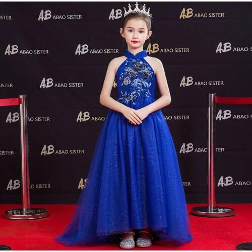 Flower Girls Dresses Beading Princess High Lace Appliques Sequined Ball Gown Tiered Floor-Length Embroidery Kid Party Dress D218