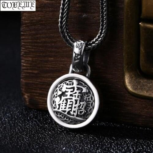 100% 925 Silver Tibetan Six Words Good Luck Pendant 925 Sterling Wealth Words Pendant Lucky Jewelry Pendant