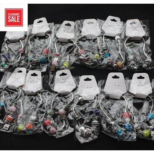 Clearance Sale 12pcs/lot Mix Styles Original Crown key lock Charm Bracelets For Women Glass Beads Brand Bracelet Bangles Jelwery