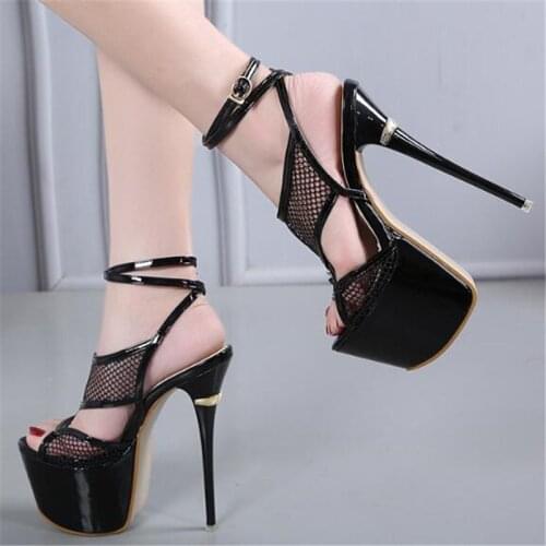 Women Sandals Fashion 16.5CM Thin High Heels Sandals Shoes Mesh Buckle Strap Open Toed waterproof Party Wedding woman shoes 2020