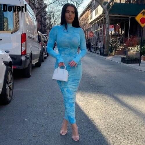 2021 Sexy Club Dress Women Spring Autumn Ruched Print Sheath Bodycon Long Dress Long Sleeve Elegant Party Night Dress Vestidos