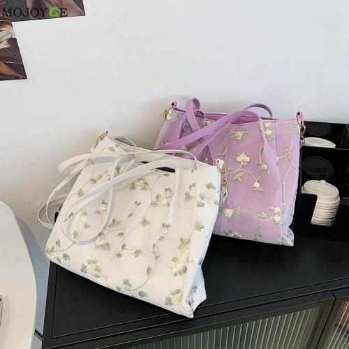 Fashion Women Bags Lace Flower Large Capacity PU Leather Tote Handbag Shoulder Soft Leisure Armpit Shopping Shoulder Bags