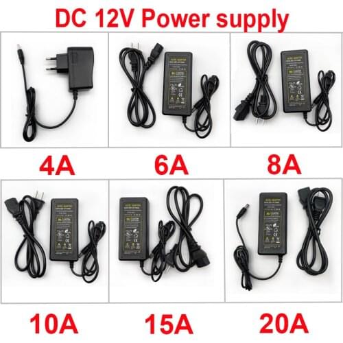 AC DC LED Power Supply Adapter 110V 220V 12V 6A 10A 20A Switch plug LED Driver Transformer For Led Strip Security Cameras Webcam