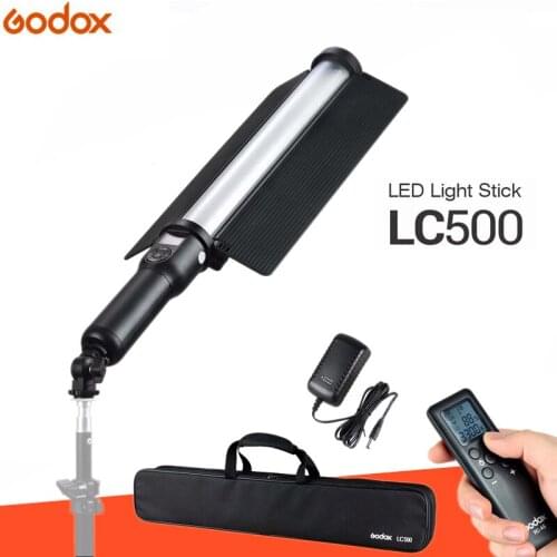Godox LC500 3300K-5600K Adjustable Handle LED Light Stick Built-in lithiunm Battery+Remote control+AC Power For night shot
