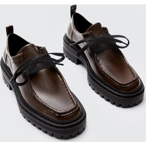 Brown Genuine Leather Shoes Woman Casual Lace-up British Style Brogue Shoes Leiusre Platform Loafers Pregnant Woman Shoes Flats