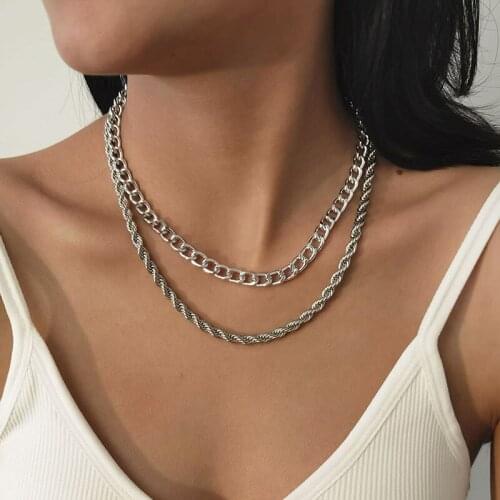 Punk Fashion Twisted Thick Chains Necklaces for Women Sexy Double Layers Geometric Vintage Choker Necklace Colar Jewelry Gift