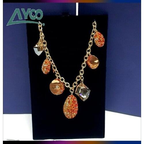 SWA Fashion Jewelry Glamour Exaggerated Style Gradient Red Crystal Pendant Necklace Water Drop Geometric Pattern Necklace Female