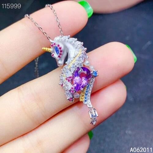 KJJEAXCMY fine jewelry Amethyst 925 sterling silver luxury unicorn girl new gemstone pendant necklace chain hot selling