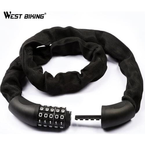 WEST BIKING Bicycle Lock Steel 5 Digit Password Security Solid Anti-Theft 940mm Chain Lock Outdoor Motorcycle MTB Road Bike Lock