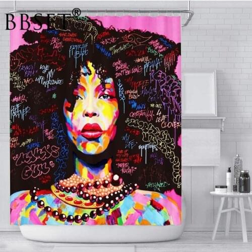 Top Quality Shower Curtain Watercolour African Girl Pattern Waterproof Multi-size Douchegordijn Bathroom Decor with 12 Hooks