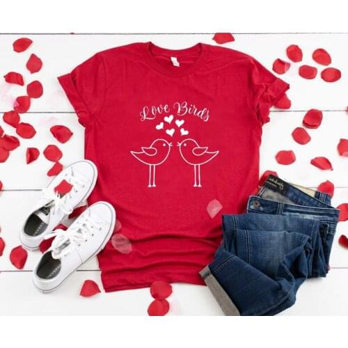 Women Grunge Aesthetic Tee Tops Valentines Day T-shirt Love Birds Tshirt Cute Valentines Day Gifts Shirts