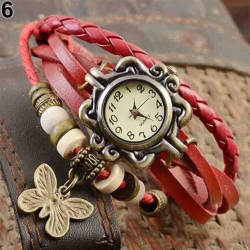 Women Casual Vintage Multilayer Butterfly Faux Leather Bracelet Ladies Watch Women Dropshipping Handmade Braided Dreamcatcher