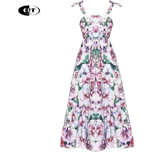 Designer Runway Floral Flower Luxury Party Dinner Maxi Dresses Sleeveless Strap Summer Elegant Traf Bow Vacation Dress Vestidos