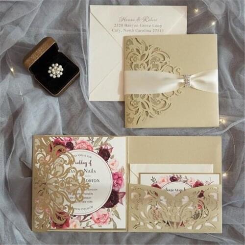 10Pcs Wedding invitations laser-cut Card Content Custom Printed Envelopes Belts Business Banquets Postcards Party Supplies