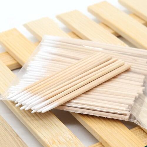 100 PCS/pack Short Wood Handle Small Pointed Tip Head Cotton Semi Permanent Eyebrow Tattoo Beauty Makeup Color Dedicated