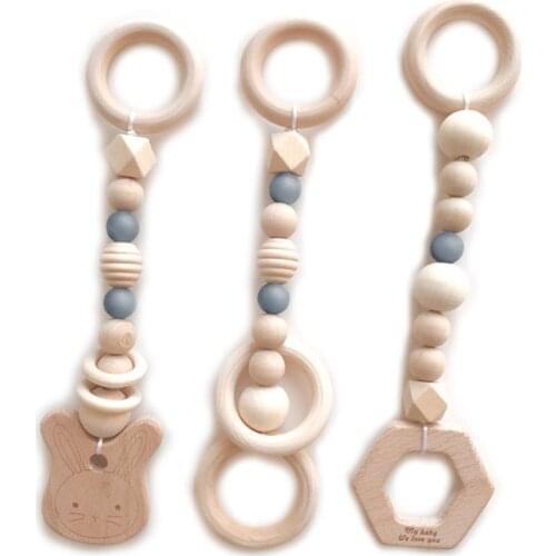 3 Pcs/set Nordic Style Cartoon Solid Wood Fitness Rack Pendant Children Room Decoration Baby Infants Ring-pull Toy Hanging