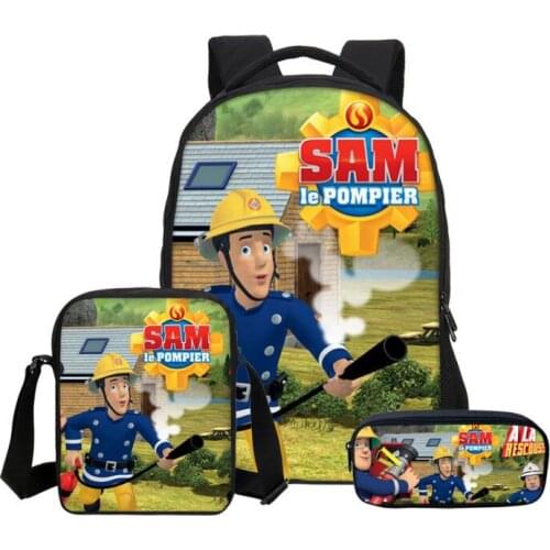 3Pcs/Set Portfolio For School Bag Girls Boys Cartoon Fireman Sam 3D Printing Backpacks Teenage Children Bookbag Mochila Escolar
