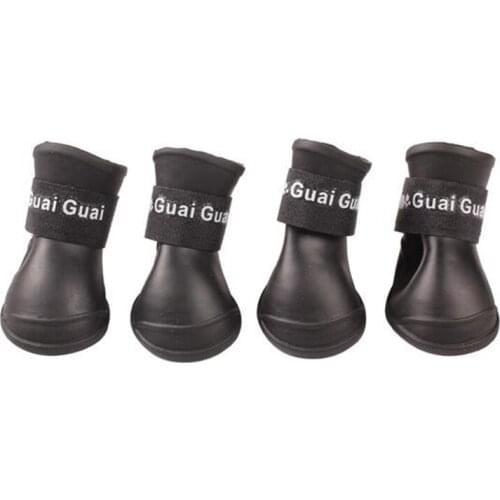 4pcs/lot Pet Dog Rain Shoes for Dogs Booties Rubber Portable Anti Slip Waterproof Pet Dog Cat Rain Shoes Black