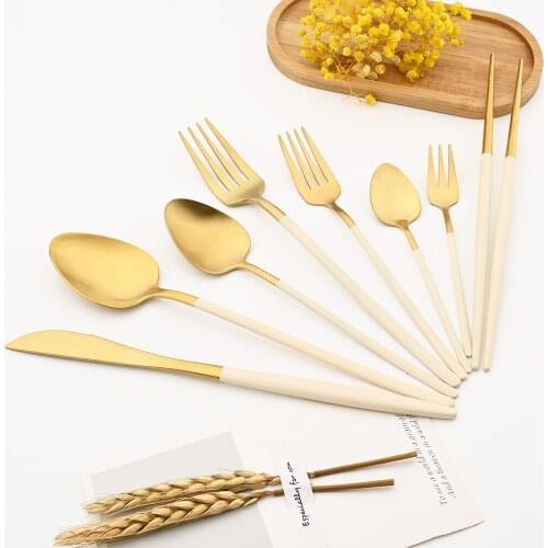 8pcs Cutlery Set Kitchen Tableware Western Flatware Stainless Steel 304 Dinner Knife Fork Coffee Spoons Teaspoon Chopsticks Gift