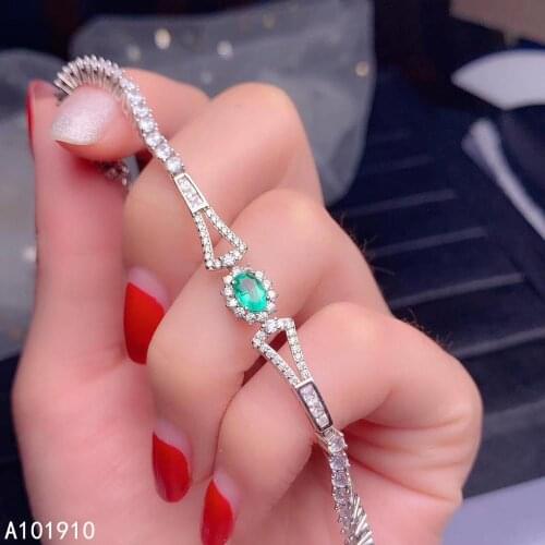 KJJEAXCMY boutique jewelry 925 sterling silver inlaid Natural emerald gemstone ladies bracelet support detection fashion