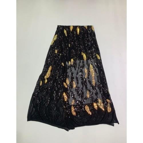 Black with Gold Sequins African Dry Lace Fabrics High Quality Sequins Nigerian Lace French Tulle Lace Fabric For Dress Party
