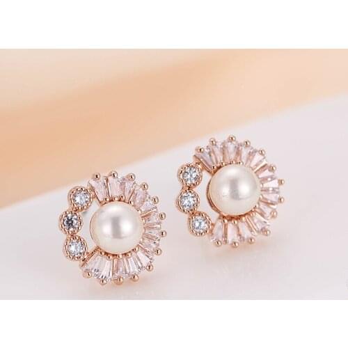 DE177 Fashion Exquisite Elegant 4A Zircon Geometry Flower Ear Stud GIRLS Gift Party Banquet WOMENS Jewelry Earrings 2021