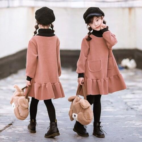 Kids Ruffles Dress Children Thicken Dress Warm Baby Rincess Dress Turtleneck Velvet Winter Clothes for Kids Girl 2020,#5645