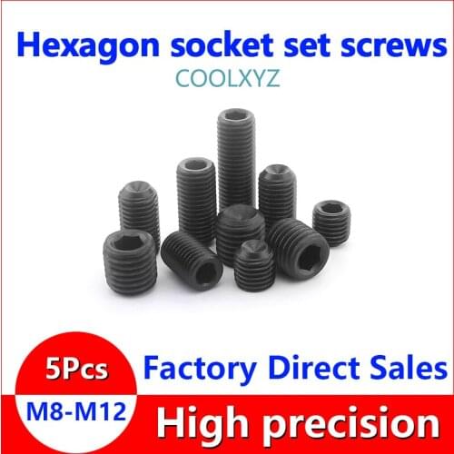 DIN916 Socket Head Socket Set Screw with Recessed End Base/Machine/Top Thread Headless Screw M8-M12 5PCS