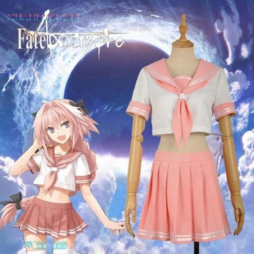 FATE/Apocrypha Astolfo Dress Pink Girls Sailor Suit Uniform Short Sleeve Dress with Hairpin Pink Skirt Cosplay Costume