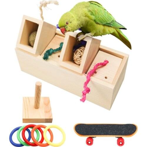 3Pcs/Set Parrot Training Toys Parrot Foraging Wooden Box Feeding Training Skateboard Stand for Parrot Canary Interactive Toys