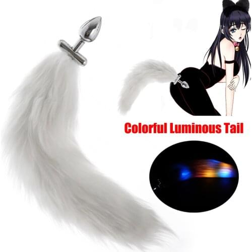 Colorful Luminous Light Fox Tail Metal Anal Plug Prostate Massager BDSM Slave Cosplay Party Game Insert Anus Sex Toys For Couple