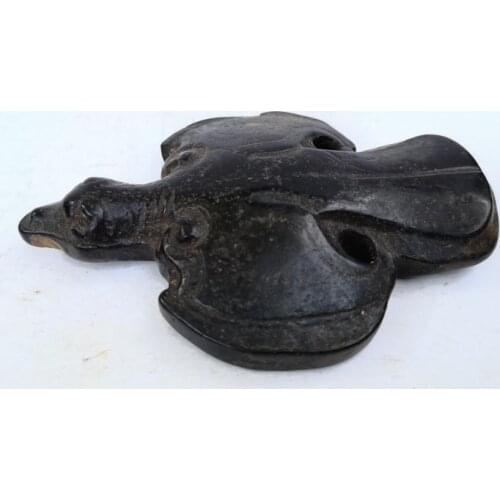 YIZHU CULTUER ART Collection Chinese Old Hongshan Culture Jade Carving Bird Black Magnet Pendant