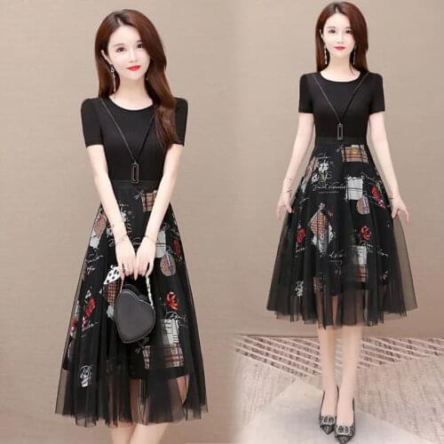 L-5xl Summer Tea Party Floral Mesh Patchwork Wedding Bridesmaid Robes De Cocktail Dress Birthday Host Vestidos Formales 3430