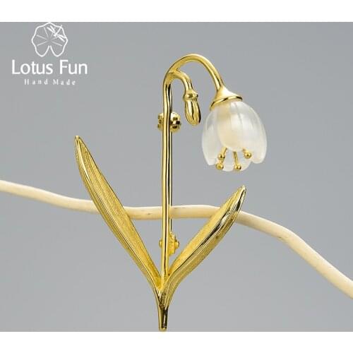 Lotus Fun Real 925 Sterling Silver Handmade Fine Jewelry Natural Crystal Lily of the Valley Flower Brooches for Women Bijoux
