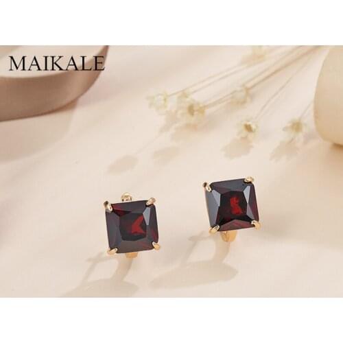 MAIKALE ElegantClassic Square MultiColor Cubic Zirconia Stud Earrings for Women Jewelry Wedding Party Gifts High Quality