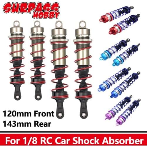 2PCS Oil Adjustable Metal Shock Absorber Damper 120mm Front 143mm Rear for 1/8 RC Car Parts Truck Crawler Axial SCX10 TRX4 D90