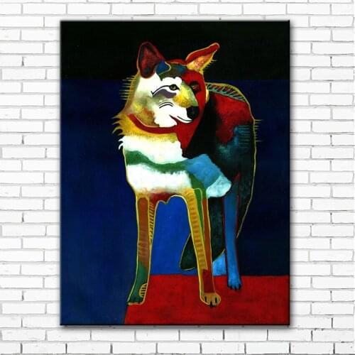 Cartoon colorful animal wolf canvas printings oil painting printed on canvas living room wall art decoration picture