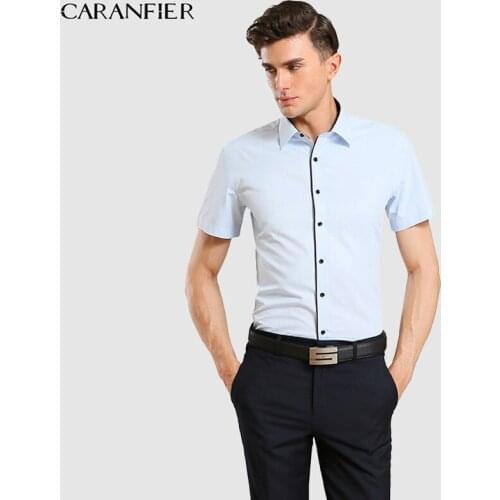 CARANFIER 2018 Men Shirt Short sleeve Plus Size Men Free Ironing Shirt Male Business Collar Shirt Men Clothes 7XL Spring Summer