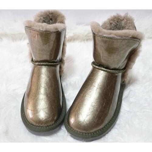 New 2020 Genuine Cowskin Boots Australia Women Sheep Wool Boots Winter Snow Boots Waterproof Leather Ankle Womens Shoes