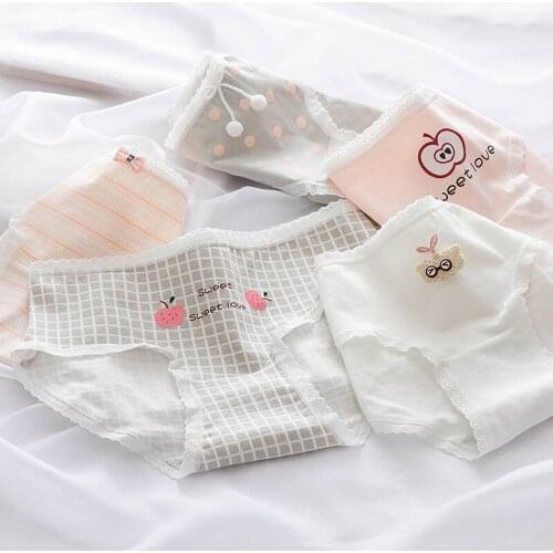 New Womens Cotton Underwear Sexy Lace Panties Fashion Printing Comfort Briefs Middle Waist Seamless Underpants Female Lingerie