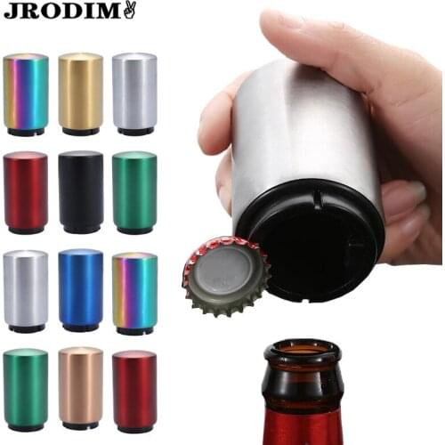 Stainless Steel Bottle Opener Magnet Beer Bottle Opener Automatic Push Down Openers Beer Soda Wine Cap Openers Kitchen Tool