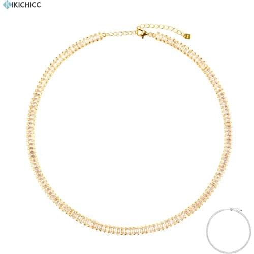 Kikichicc New 925 Sterling Silver Full Zircon Shinny Choker Necklace Long Chain Luxury CZ Fashion Jewelry For Women Gift