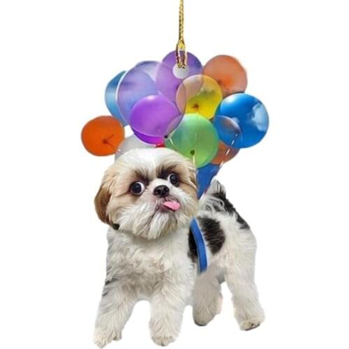 Dog Car Hanging Ornament With Colorful Balloon Flying Cat Pendant Car Interior Decor Home Decor Decoration Backpack Keychain