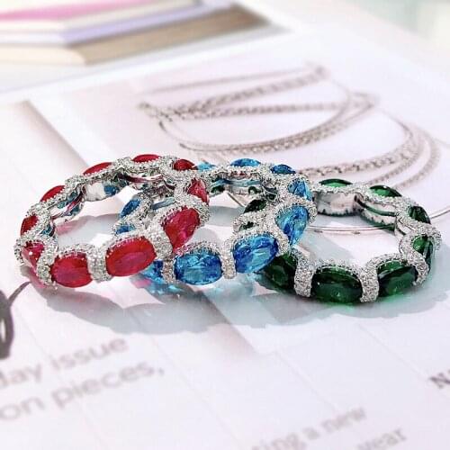 Real 925 Sterling Silver Sparkling Full High Carbon Diamond Synthetic Ruby Aquamarine Emerald Rings For Women Fine Jewelry Gift
