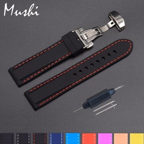 Silicone Watch Strap Rubber Wrist Watch Bracelet with Stainless Steel Butterfly Buckle Clasp 18mm 20mm 22mm 24mm Watch Strap